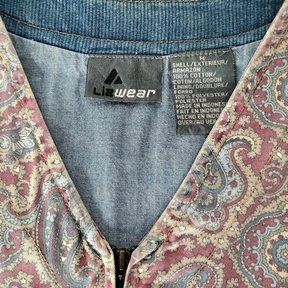 LizWear Women's Size M Blue Multi Color Paisley Print Bohemian Denim Vest - Picture 7 of 7